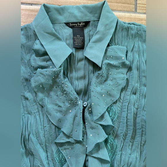 Vintage Y2K Top Sunny Tylor PS Turquoise Ruffle Flare Sleeve Fairy - Picture 8 of 9